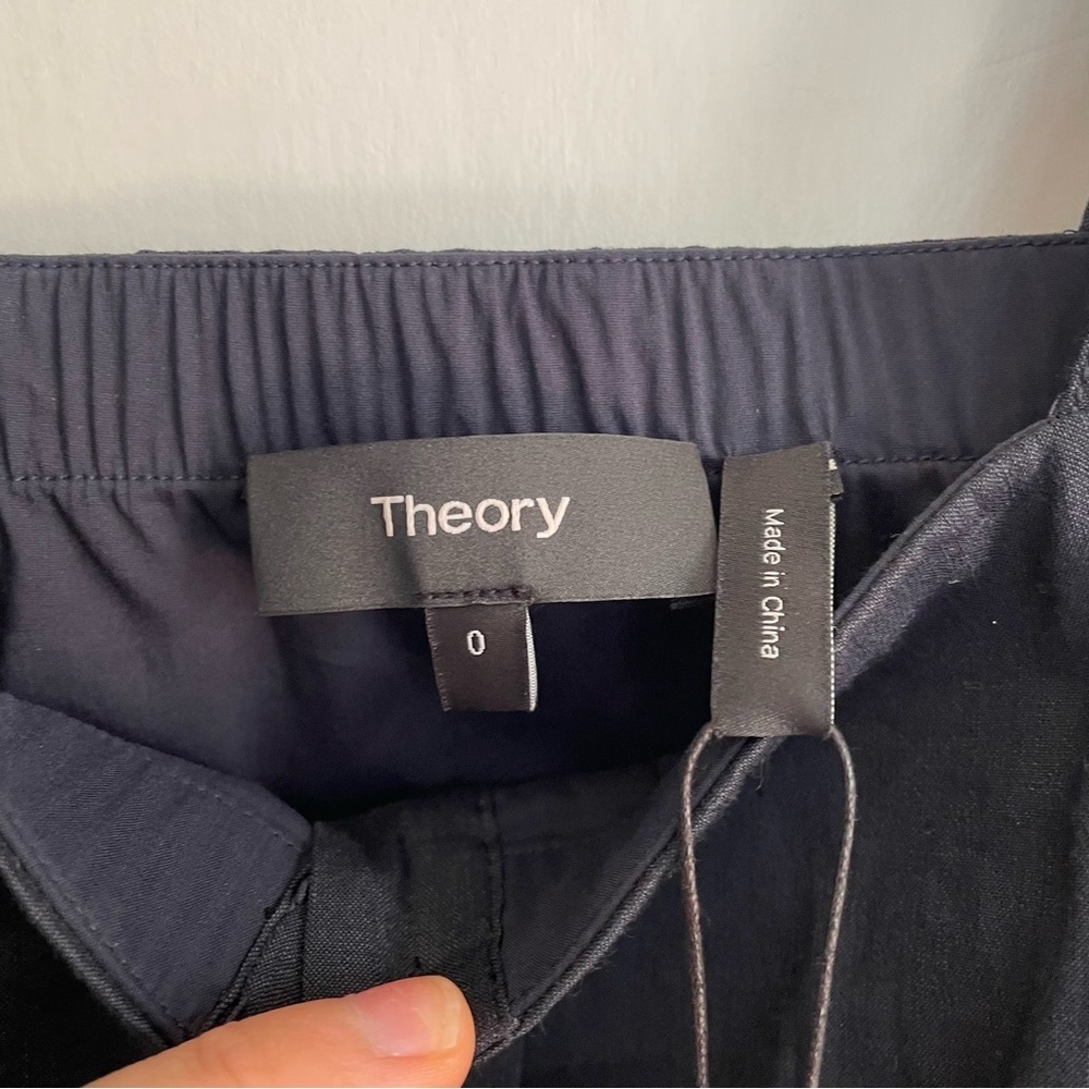 NWT Theory Kayleigh Button Front Mini Dress Navy Blue Sleeveless Linen Blend 0 - Picture 9 of 15